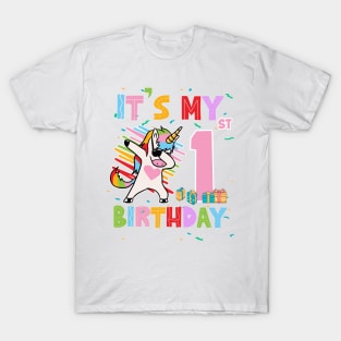 It's My 1st Birthday Girl Cute Unicorn B-day Giif For Girls Kids toddlers T-Shirt